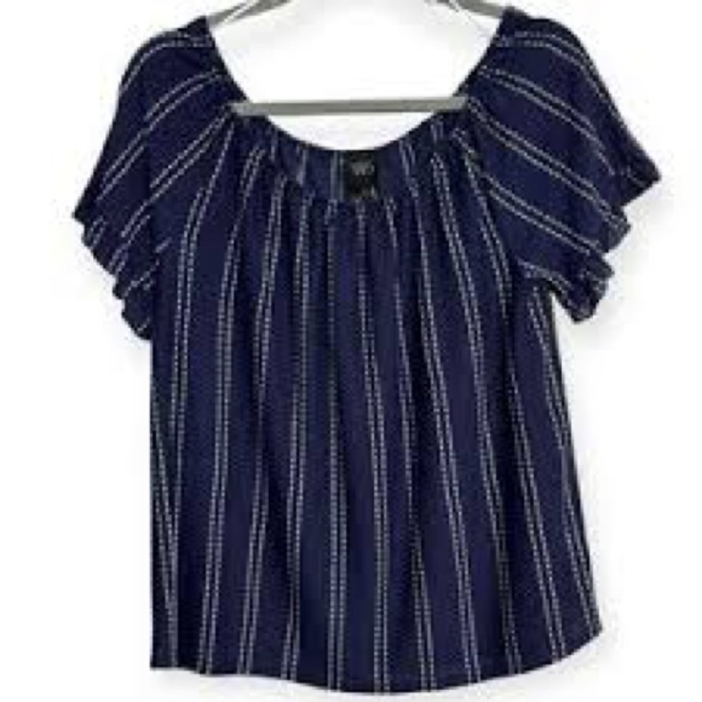 W5 Navy Blue & White Off-Shoulder Babydoll Peasant Boho Festival Blouse, L - Picture 12 of 12